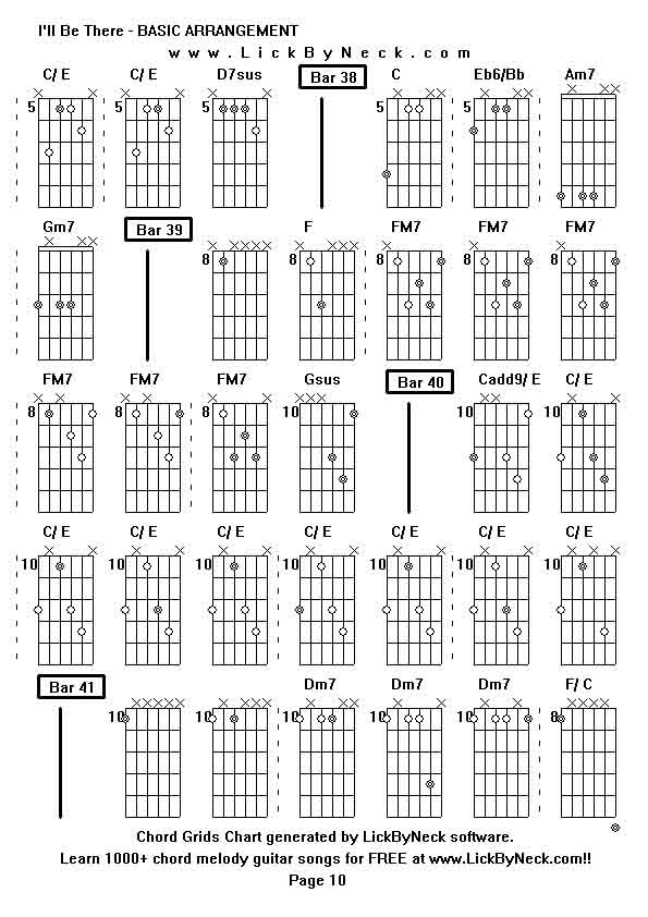 Chord Grids Chart of chord melody fingerstyle guitar song-I'll Be There - BASIC ARRANGEMENT,generated by LickByNeck software.